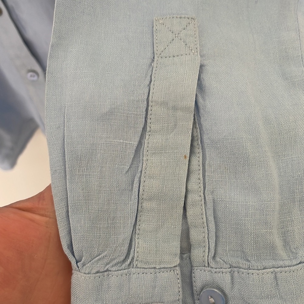 Eileen Fisher | 100% Organic Irish Linen Blue Collarless Button Down Tunic XS - Picture 7 of 13